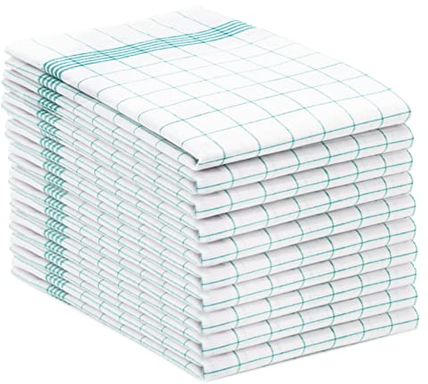 ZOLLNER Juego de 10 paños de Cocina de algodón de 50x70 cm - Muy absorbentes y duraderos - Lavables hasta 95 °C - a Cuadros Verdes y Blancos - Calidad gastronómica - Oeko Tex®