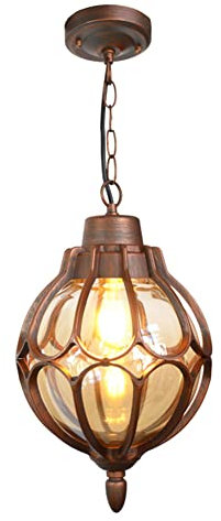 Serin-Eletro E27 Außenleuchte Pendelleuchte Rustikale Wasserdichte Hängende Pendellampe Höhenverstellbar Metall mit Glaskugel, Hängende Außenleuchte Rahmen Laterne IP44 φ18 * 33CM