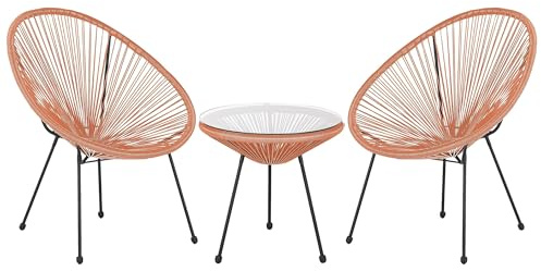 Beliani Lustiges Balkonset 2 Stühle 1 Tisch Spaghetti Stil Rattan orange Acapulco II