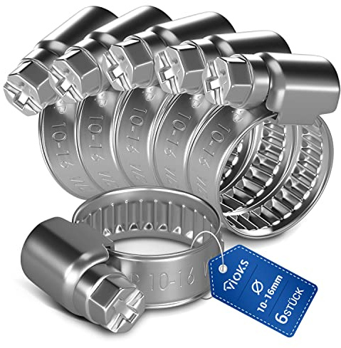 VIOKS 6x Schlauchschellen Edelstahl Schelle Schlauch Klemmen 10-16mmØ | Klemmschelle Schellen für Waschmaschinenschlauch Pool Poolschlauch Schlauch Waschmaschine Abfluss Adapter