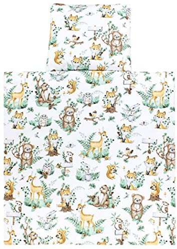 TupTam Biancheria da Letto per Carrozzina e Culla da 4 pezzi, Animali in foglie, 80x80 cm