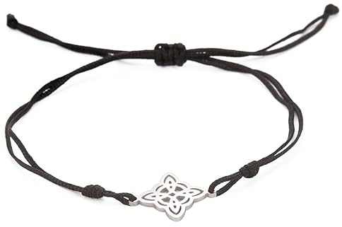 unift Pulsera Capas Con Nudo De Brujas Para Mujeres y Hombres, Estilo Geométrico Acero Inoxidable, Elegante Nudo Bruja, Pulseras Cuerda Doble, Joyería De Amuleto De Símbolo Wicca Pagano
