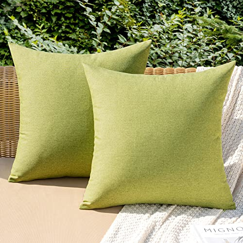 MIULEE Wasserdicht Outdoor Kissenbezug 40x40 Matcha Grün Sofakissen 2er Set | Dekokissen Modern Kissenbezüge Dekorativ Kissenhülle Deko aus Polyster Leinen-Optik für Garten Sofa Wohnzimmer Bett