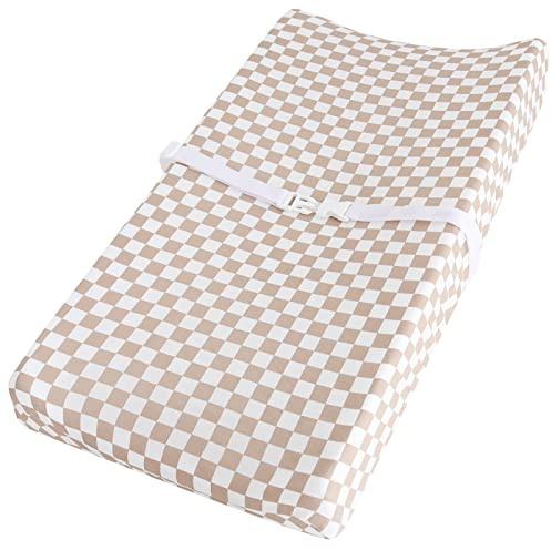 LifeTree Muslin Changing Pad Cover for Baby Girls Boys, 70% Viscose from Bamboo and 30% Cotton, 16x32 Diaper Change Table Pad Covers, Soft Changing Pad Sheets, SmallCheckered Pattern