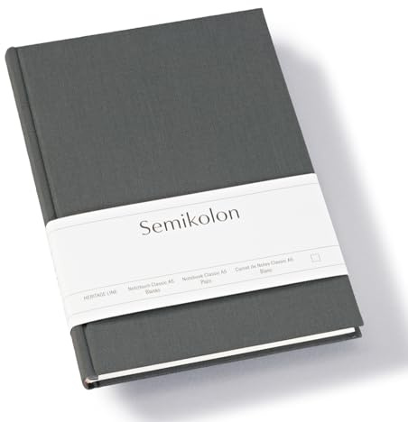Semikolon 370048 Notizbuch Classic A5 blanko - 176 Seiten, cremeweißes Papier - Lesezeichen - lava stone grau
