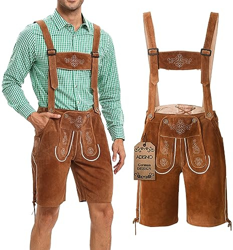 Adisno Herren Lederhosen Braun - Oktoberfest Leder Herren Lederhosen traditionell Deutsch Oktoberfest, Brun, 50