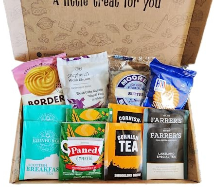 British Tea and Biscuits Gift Selection - English, Welsh, Scottish Teabags and Local Biscuits Box Hamper - Afternoon Tea Set Across the UK, Wales, Scotland