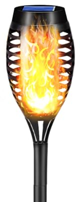LQWELL Solarleuchten Solar Fackellicht für Außen Garten 1 Stück 12 LED Solarlampe mit Realistischer Flammeneffekt IP65 Wasserdicht Gartenfackeln Solar Weg Hinterhöfe Rasen Beleuchtung