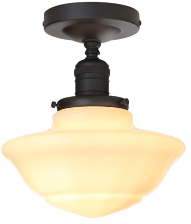 Pathson Vintage Flush Mounted Ceiling Lighting with Milk White Glass Shade, Mid-Century Style Ceiling Light Fixture for Hallway Foyer Loft Living Room Bedroom