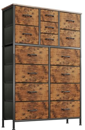 CAIYUN Chest of Drawers,Dresser for Bedroom with 15 Drawers,Fabric Dresser with Wood Top and Large Storage Space, Easy to Assemble, for Bedroom Storage, Living room, Rustic Brown