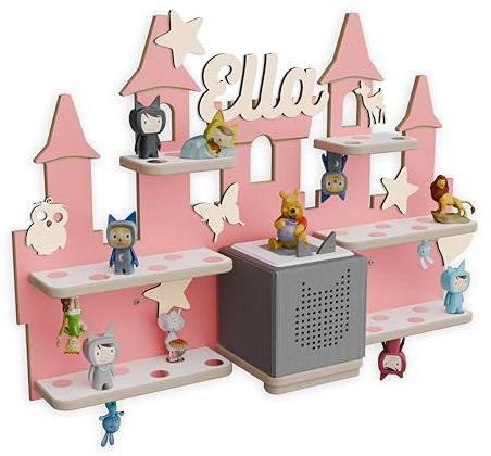 Holzura Toniebox 1 Regal Schloss – Wandregal zur Tonie Aufbewahrung, Kinderregal für Toniebox 1 & Tonie Figuren, Wandregal Musikbox Kinderzimmer