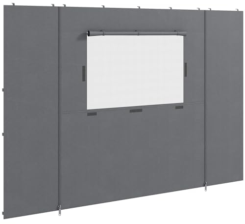 Outsunny Seitenteile für 2,95x2,95 m Pavillon Seitenwand mit Netzfenster Haken für Partyzelt Gartenpavillon Polyester Dunkelgrau 300 x 200 cm