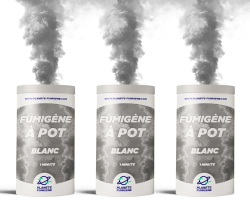 Planete Fumigene Fumigène Pot Blanc 1 Minute Mèche Lot de 3 T1 | Blanc Intense, Mèche 60 Secondes, Catégorie T1, Usage Sol, Extérieur Intérieur, Lot de 3 Unités