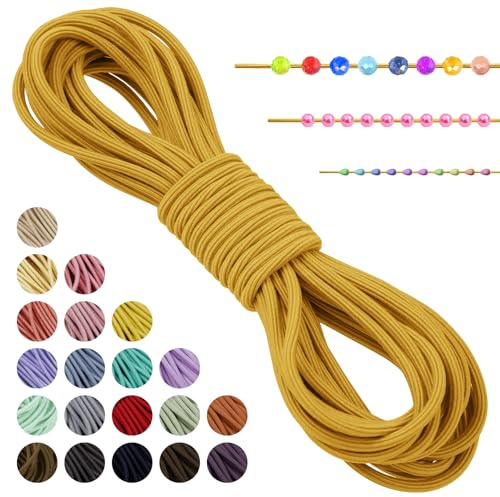 LEREATI Hilo Elastico para Pulseras, Cuerda Elástica 3mm x 5m Hilo Nylon Pulseras Goma Elastica para Pulseras, Collar, Joyería, Cintas el Pelo, Costura (Dorado)