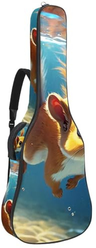 Tasche für Akustikgitarre, schöne Tasche für 40/41/42 Zoll mit wasserdichter Gigbag, mehreren Taschen, schönes Eichhörnchen schwimmt unter Wasser, Mehrfarbig Nr. 04, 42.9x16.9x4.7 in, Gitarrentasche