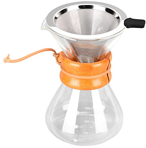 flexman Caffettiera pour Over, Macchina per Caffè con Gocciolatore in Vetro Resistente al Calore con Linea Bilancia, Bollitore per Caffè con Filtro Riutilizzabile in Acciaio Inossi (400ml)