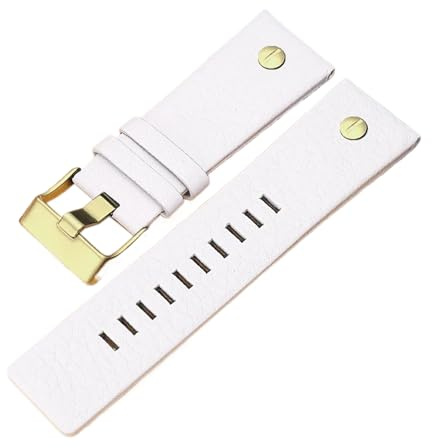 Chlikeyi Armband 22–30mm Nadelschnalle aus echtem Leder für Herren-Uhrenkette, Weißes Gold, 24mm