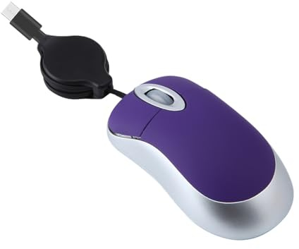 Souris Optique Filaire Type-c,Câble Rétractable 80CM Petite Souris 1000DPI Mini Souris De Voyage pour PC Ordinateur Portable (Violet)