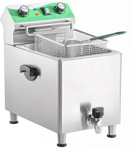 NUPANT Deep Fryer with Basket and Lid Commercial Fryers with Oil Filtration and Timer 12L/12.7QT Electric Countertop Fryer Stainless Steel Single Tank Fryer for Home and Reastaurant Use 110V 1750W