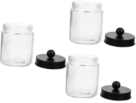BESTOYARD Leichter Organizer mit Glatten Runden Kanten Glasbehälter mit Edelstahl Deckel 3 Stück Transparenter Wattebauschspender für Badezimmer und Verschiedene Orte