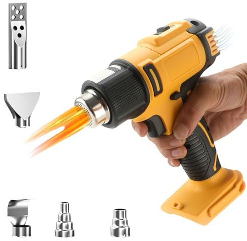 Akku Heißluftpistole für Dewalt 18V, Einstellbar Heißluftgebläse 50-550℃ Tragbar Heißluftpistole mit 5 Düsen, LCD-Display Heißluftfön für DIY Schweißen, Rohrbiegen, Farbentfernung (ohne Akku)