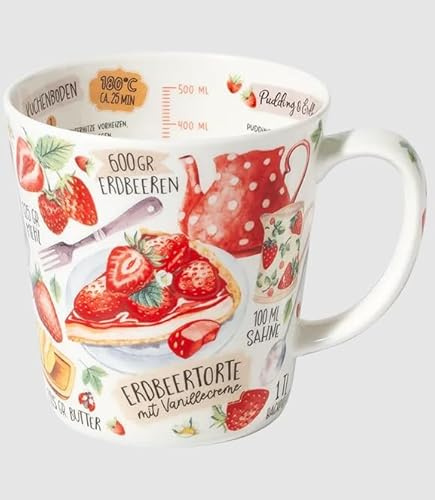 Kaffeebecher Erdbeerkuchen, Kaffeetasse Tassen Teetassen Kaffeepott Henkelbecher, Erdbeeren Kuchen Kaffeezeit