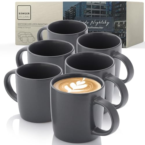 SÄNGER Leeds Nightsky | Kaffeebecher teilig, Steingut Tassen Set für 6 Personen, Tassen, spülmaschinen- mikrowellenfest, Coffee Mug Teetasse, Kaffeetassen blau grau 380 ml | VALUE COLLECTION