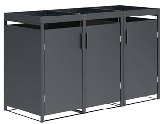 DEGAMO Mülltonnenbox 3-er Mülltonnenhaus ULM für 3X Tonnen 120 und 240 Liter, Stahl verzinkt, Farbe anthrazit, mit Pflanzkastenaufsatz