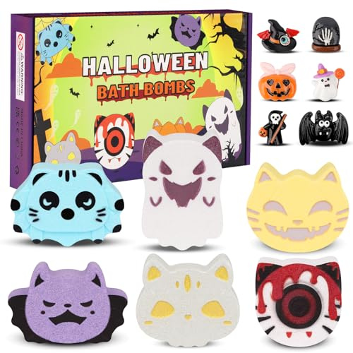 Yamepuia Badebomben Kinder,6 Stück 6 Düfte Halloween Badekugeln Kinder mit Überraschung,Perfektes Tier Badebomben mit Spielzeug Im Inneren,Halloween Geschenke für Frauen,Freundin,Männer