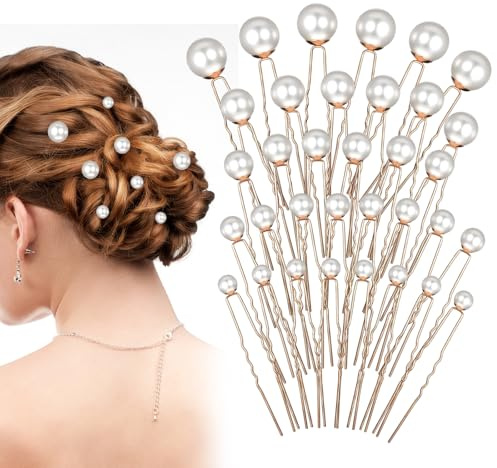 34 Stück Haarnadeln mit Perlen, U-Form Haarschmuck Hochzeit Perlen Haarspange Golden Haarschmuck für Party Prom Hochzeit Alltag