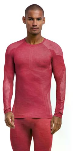 FALKE herr Baslager Ovandel Wool-Tech Light M L/s Sh ull funktionsmaterial snabbtorkande 1 del, Röd Ruby 8830, XXL