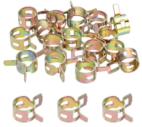 sourcing map ID 10.5mm 7/16inch Fuel Line Hose Clips, Pipe Clamps, Spring Hose Clamp,Low Pressure Air Clamp, Water Pipe Air Tube Vacuum Hose Clamp Fastener Pack of 20(Rose Gold)