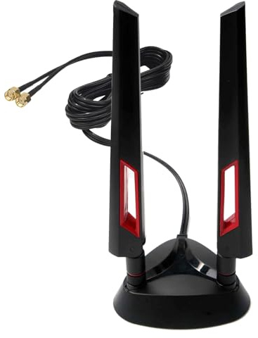 WiFi 6E Tri-Band Magnetic Base Antenna for PC, 2.4GHz/5GHz/6GHz External Antenna with 2m Cable for Desktop WiFi Card, PCIe Adapter and Motherboard with Compatible Antenna Port, Black