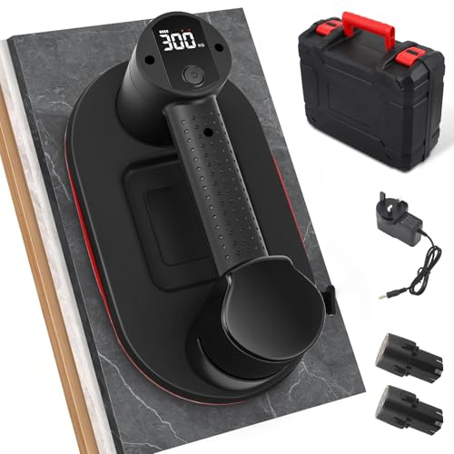 Aofesel Ventouse Electrique sans Fil pour Carrelage, Verre, Marbre - Diamètre 27,5 cm - 2 Moteurs - Force d'aspiration 300 kg - Écran LCD - Batteries 4000 mAh x 2