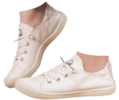 Xbemkste kanvasskor dam lediga sneakers enkla bekväma platta skor lätta ventilerande tygskor snörning fritidsskor promenadskor halvskor, Vit, 40 EU