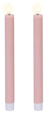 Lumineo LED Kerzen mit Timerfunktion 24cm Wachs - 2er Set Echtwachskerzen batteriebetrieben - flackernde Flamme Effekt - Wachskerzen Stabkerzen Rustik Rosa Warmweiß