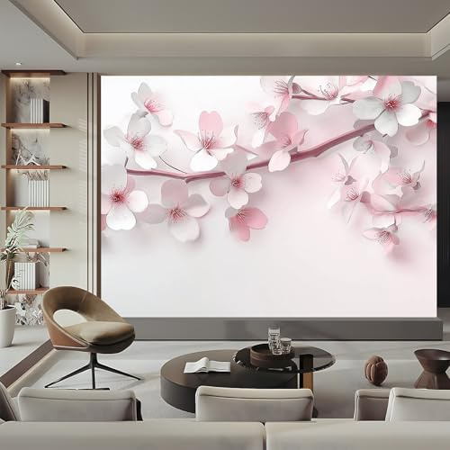 Generico Carta da Parati Adesiva Pianta 300 x 210 cm (W x H) Carta da Parati Autoadesiva Muro Fiori di ciliegio rosa Pattern per Soggiorno Camera da Letto Cucina Pellicola Mobili Adesiva