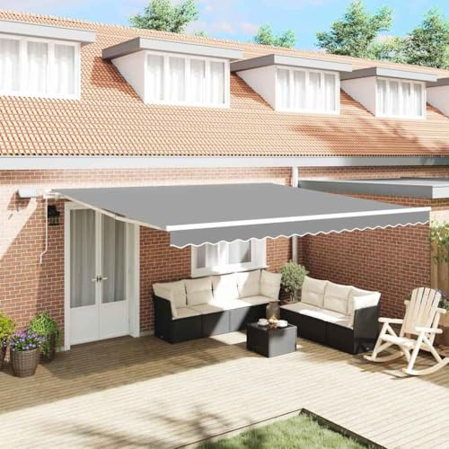Qnhdfrt Markise 5×3,5 m Weiß Metall Kurbel Gelenkarmmarkise mit UV-blockierendem Stoff & integrierter LED Beleuchtung manuell klappbar für Terrasse Balkon Garten