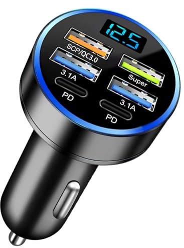 Cigarette Lighter USB Charger Type C Fast Charging for Car Lorry | Multi Port Fast Charge Socket 4 USB A 2 PD Type C 12V/24V 300W Phone Power Adapter for iPhone, Samsung, Huawei, iPad Devices
