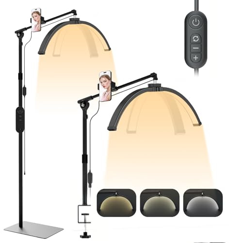 Lampada a mezzaluna per ciglia, 2 in 1 lampada cosmetica con supporto per telefono, lampada pieghevole a mezzaluna per ciglia, 3000 K-6500 K, lampadas lunare professionale per estensione ciglia