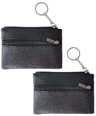 AJKQNMA 2 PCS Schlüsseltasche Extra Groß Leder, in Schwarz, 12,5x7,5x1cm (BxHxT) Handgefertigte Special Edition für Damen und Herren, Stilvolles Schlüsselmäppchen mit Reißverschlüssen