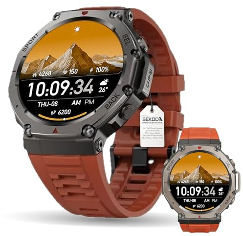 Berisyios GPS Smartwatch, 1.43 Reloj GPS Mapas, Llamadas Bluetooth, Monitor de Frecuencia Cardíaca, 170+ Modos Deportivos, hasta 15 Días de Autonomía (Rojo)
