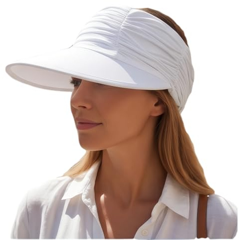 ZMIYIAC White Sun Visor for Women, Sun Hat Wide Brim Hat Women Adjustable Foldable Beach Hat Visor Cap for Golf Outdoor Cycling Fishing Tennis Running Beach Vacation