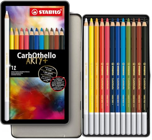STABILO Lápiz de color tiza-pastel CarbOthello - Estuche de metal con 12 colores