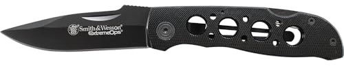 Smith & Wesson Herren Messer Taschenmesser Schwarze Aluminium Griffschalen Länge geöffnet: 18.5 cm, 18,5cm, Schwarz