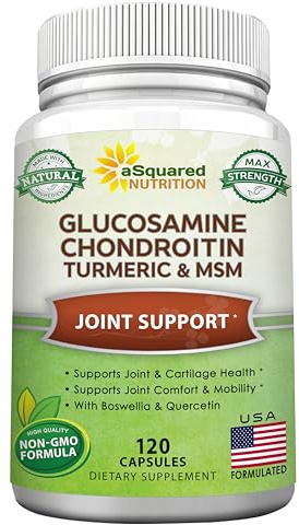 aSquared Nutrition Glucosamine Chondroitin Turmeric MSM Boswellia - 120 Capsules - Joint Support Supplement - Joint Support Relief Pills for Health - Natural Supplement for Back, Knee & Hands