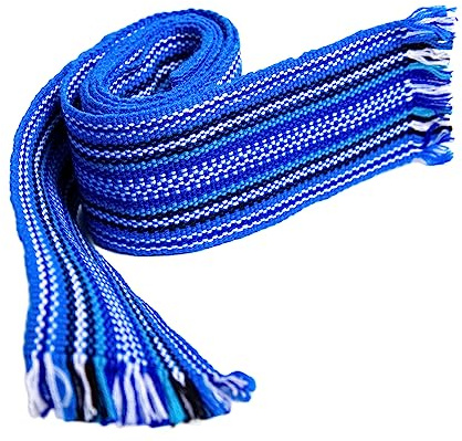 Ukrainian Hand Woven Homespun Cossack Belt Blue KRAYKA for Vyshyvanka