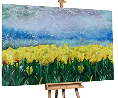 KunstLoft® XXL Gemälde 'Verblühende Nacht' 180x120cm | original handgemalte Bilder | Modern Blume Nacht Gelb | Leinwand-Bild Ölgemälde einteilig groß | Modernes Kunst Ölbild