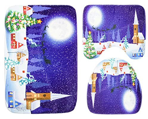 Kuncg Badteppich Rutschfest WC Vorleger Badematten Set 3 Teilig Flanell Badvorleger Bad-Teppiche Pflegeleicht Teppich Gedruckt Duschvorleger Weihnachten Deko