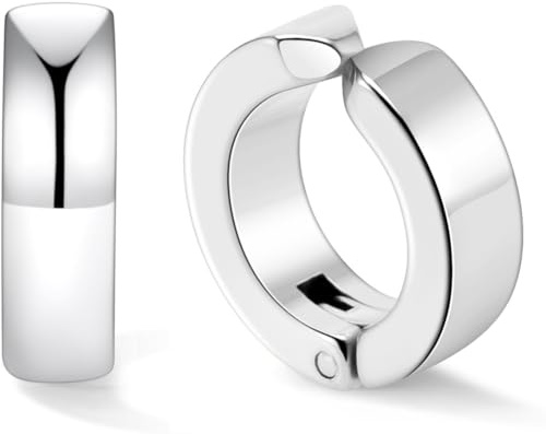 Stainless Steel Mens Womens Clip On Earrings Hoop Huggie Non-Piercing 3 Pairs (1 Pairs(Silver))
